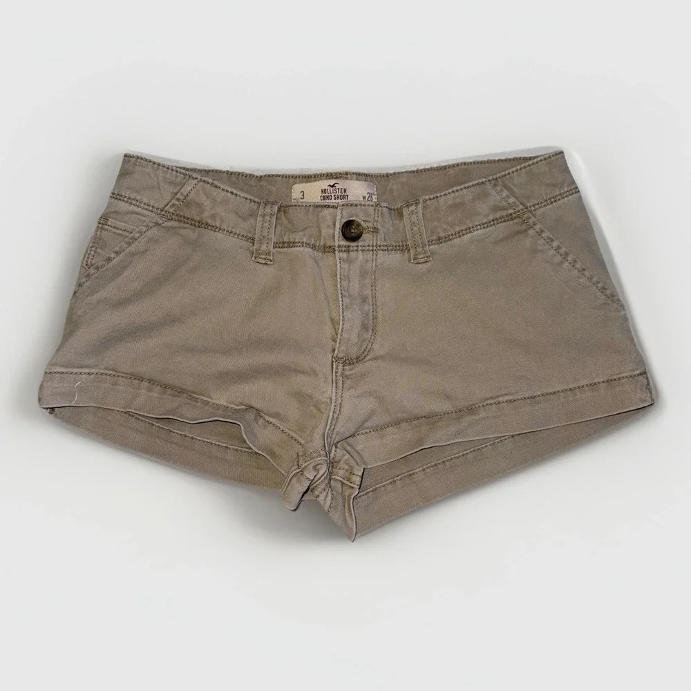 Hollister Chino Low Rise Shorts Khaki Size 3 W26 Y2K Micro Booty Short 1.75
